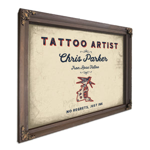 Personalized Tattoo Artist Sign, No Regrets, Just Ink, Cream & Navy, image 7