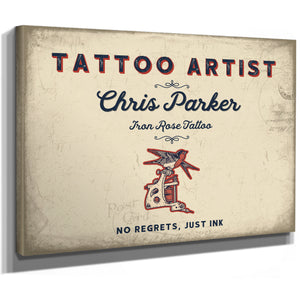 Personalized Tattoo Artist Sign, No Regrets, Just Ink, Cream & Navy, image 8