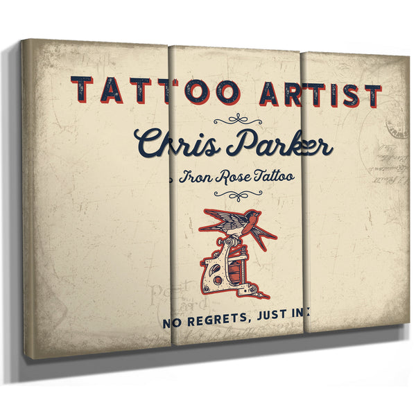 Personalized Tattoo Artist Sign, No Regrets, Just Ink, Cream & Navy, image 14