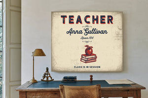 Personalized Teacher Sign, Class Is in Session, Cream & Navy, image 2