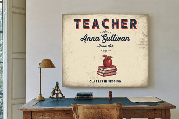 Personalized Teacher Sign, Class Is in Session, Cream & Navy, image 2
