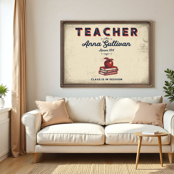 Personalized Teacher Sign, Class Is in Session, Cream & Navy, image 5