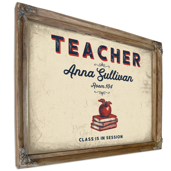 Personalized Teacher Sign, Class Is in Session, Cream & Navy, image 6