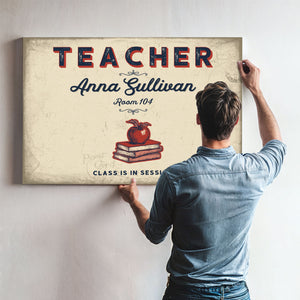 Personalized Teacher Sign, Class Is in Session, Cream & Navy, image 9