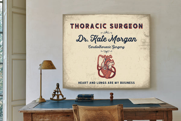 Personalized Thoracic Surgeon Sign, Heart and Lungs Are My Business, Cream & Navy, image 2