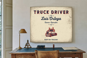 Personalized Truck Driver Sign, Keep On Truckin', Cream & Navy, image 2