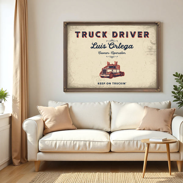 Personalized Truck Driver Sign, Keep On Truckin', Cream & Navy, image 5