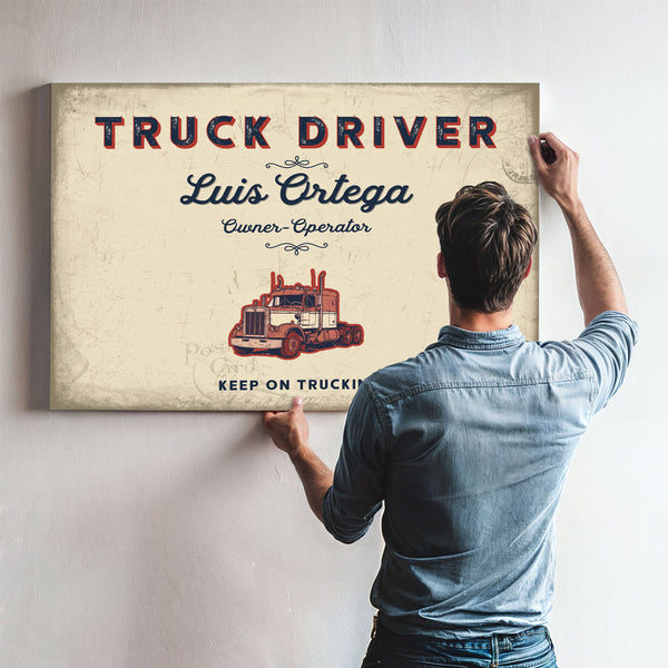 Personalized Truck Driver Sign, Keep On Truckin', Cream & Navy, image 9