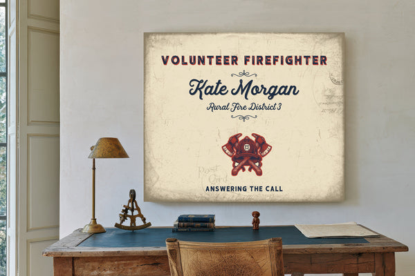 Personalized Volunteer Firefighter Sign, Answering the Call, Cream & Navy, image 2