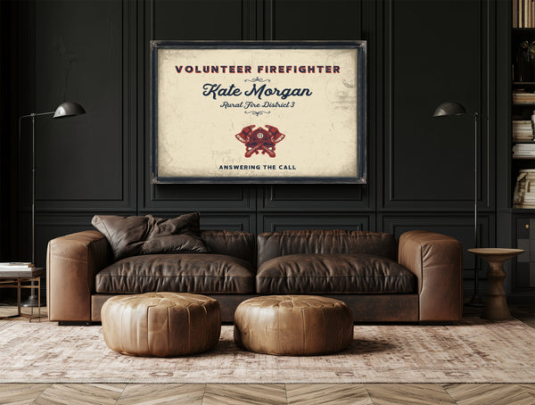 Personalized Volunteer Firefighter Sign, Answering the Call, Cream & Navy, image 17