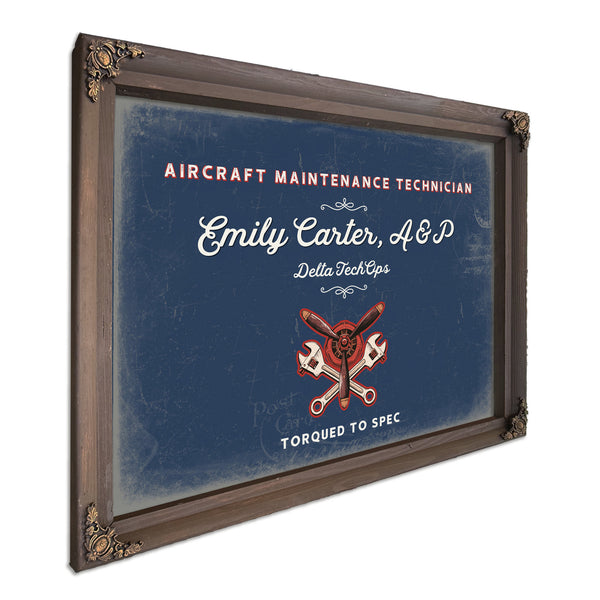 Personalized Aircraft Maintenance Technician Sign, Torqued to Spec, Denim Americana, image 7