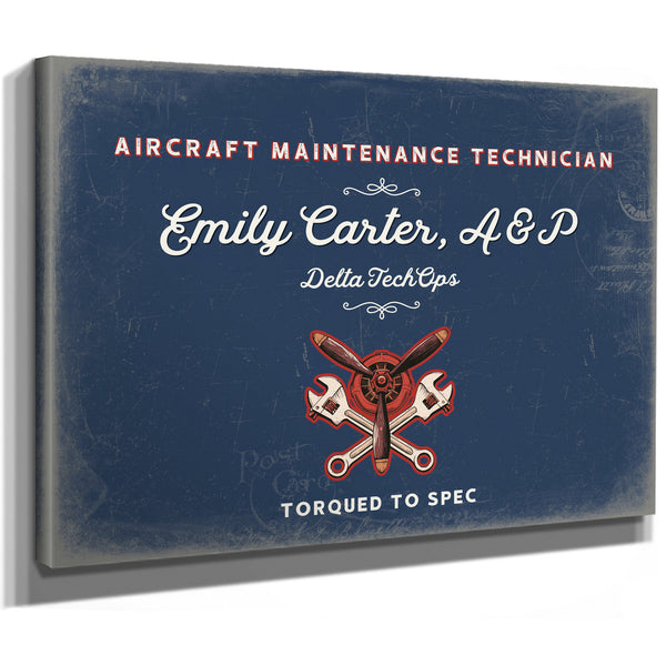 Personalized Aircraft Maintenance Technician Sign, Torqued to Spec, Denim Americana, image 8