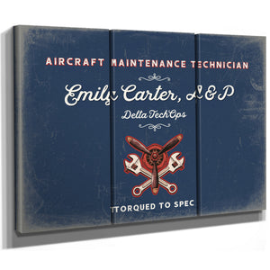 Personalized Aircraft Maintenance Technician Sign, Torqued to Spec, Denim Americana, image 14