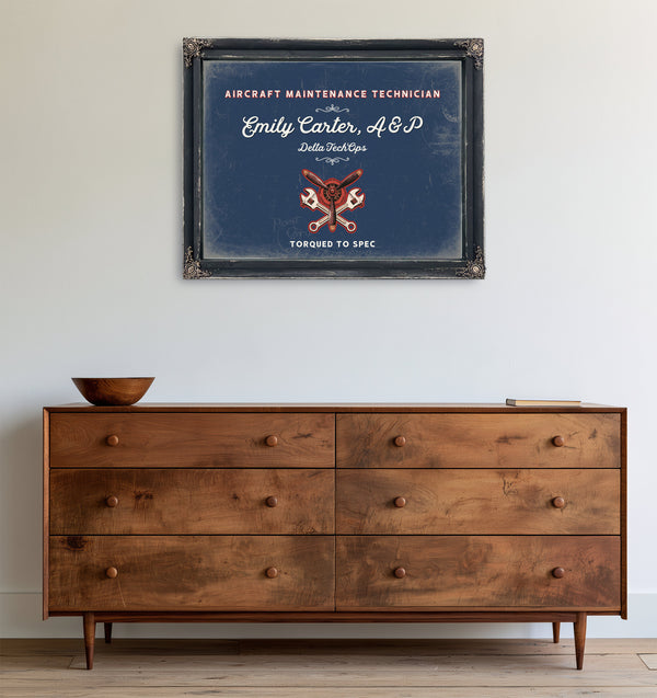 Personalized Aircraft Maintenance Technician Sign, Torqued to Spec, Denim Americana, image 19