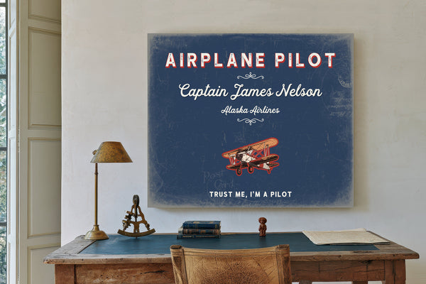 Personalized Airplane Pilot Sign, Trust Me, I'm a Pilot, Denim Americana, image 2