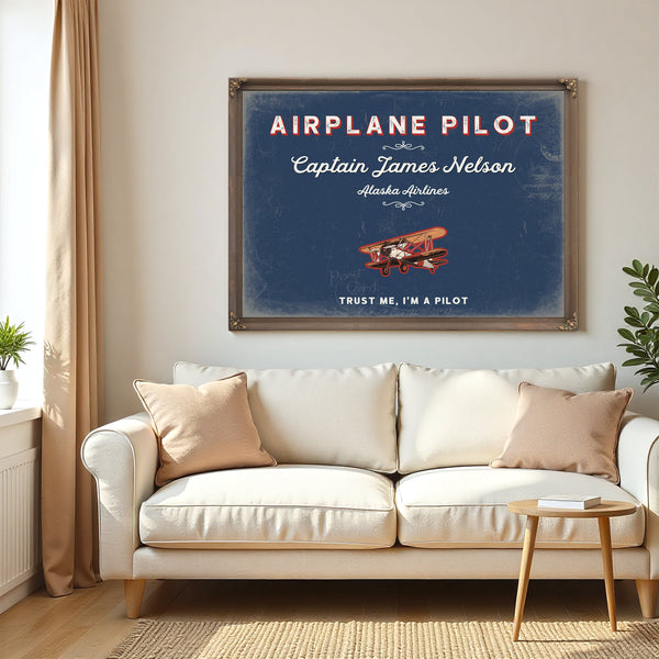 Personalized Airplane Pilot Sign, Trust Me, I'm a Pilot, Denim Americana, image 5