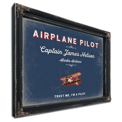 Personalized Airplane Pilot Sign, Trust Me, I'm a Pilot, Denim Americana, image 1