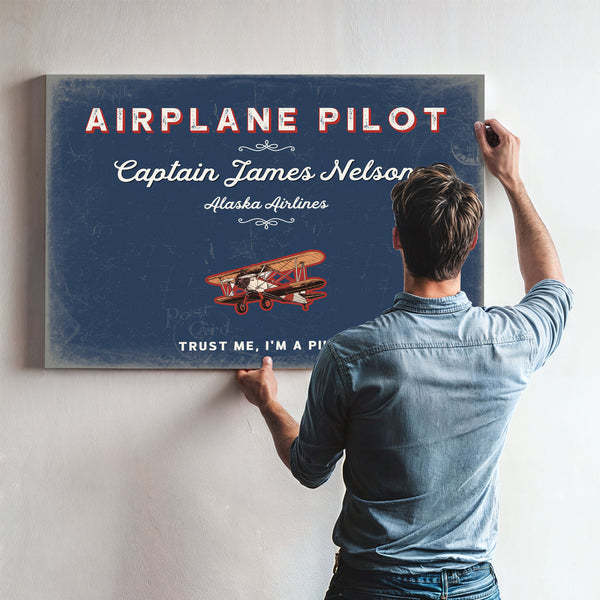 Personalized Airplane Pilot Sign, Trust Me, I'm a Pilot, Denim Americana, image 9