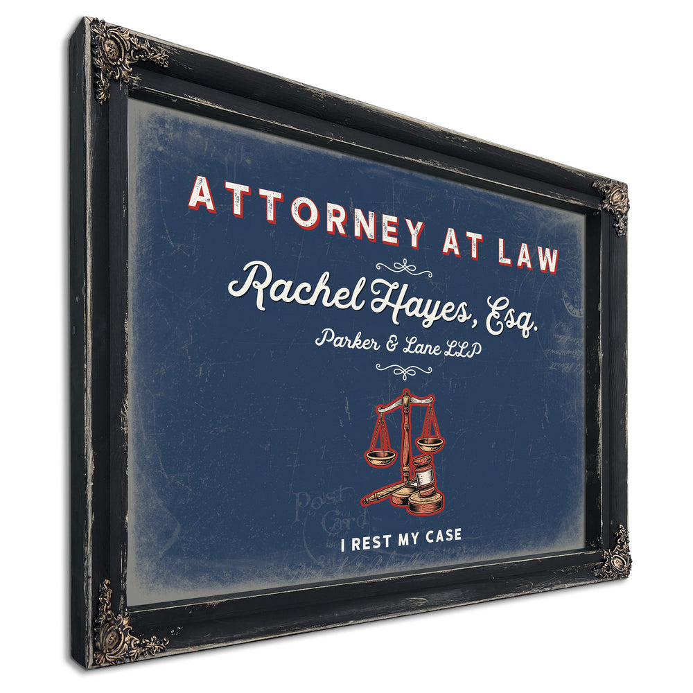 Personalized Attorney at Law Sign, I Rest My Case, Denim Americana, image 1