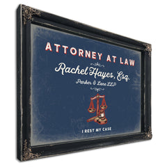 Personalized Attorney at Law Sign, I Rest My Case, Denim Americana, image 1