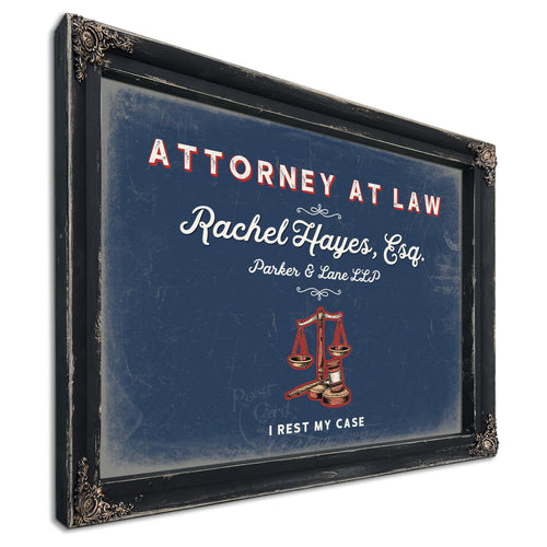 Personalized Attorney at Law Sign, I Rest My Case, Denim Americana, image 1