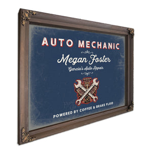 Personalized Auto Mechanic Sign, Powered by Coffee & Brake Fluid, Denim Americana, image 7