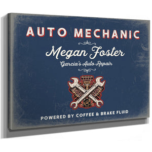 Personalized Auto Mechanic Sign, Powered by Coffee & Brake Fluid, Denim Americana, image 8