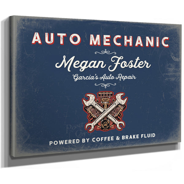 Personalized Auto Mechanic Sign, Powered by Coffee & Brake Fluid, Denim Americana, image 8