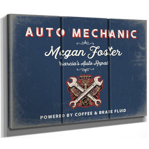 Personalized Auto Mechanic Sign, Powered by Coffee & Brake Fluid, Denim Americana, image 14