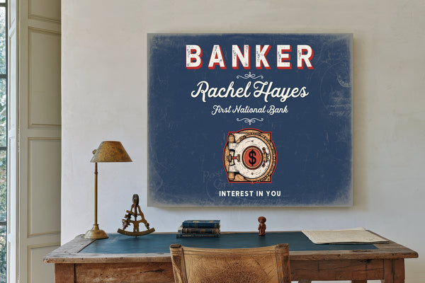 Personalized Banker Sign, Interest in You, Denim Americana, image 2