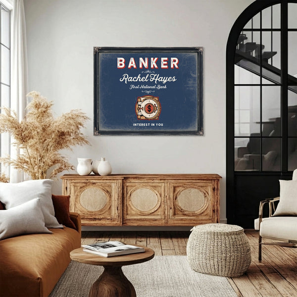 Personalized Banker Sign, Interest in You, Denim Americana, image 4