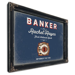 Personalized Banker Sign, Interest in You, Denim Americana, image 1