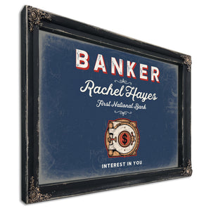 Personalized Banker Sign, Interest in You, Denim Americana, image 1