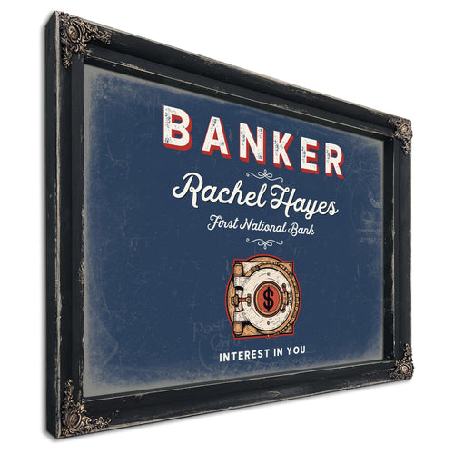 Personalized Banker Sign, Interest in You, Denim Americana, image 1