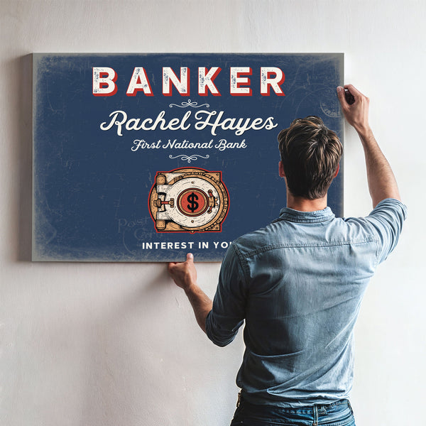 Personalized Banker Sign, Interest in You, Denim Americana, image 9