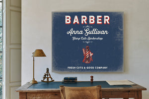Personalized Barber Sign, Fresh Cuts & Good Company, Denim Americana, image 2