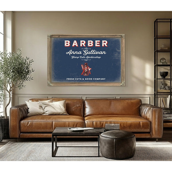 Personalized Barber Sign, Fresh Cuts & Good Company, Denim Americana, image 3