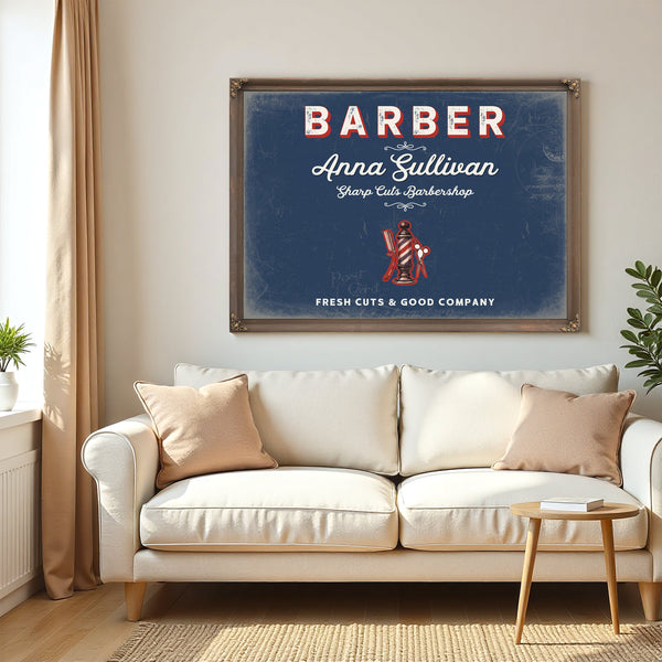Personalized Barber Sign, Fresh Cuts & Good Company, Denim Americana, image 5