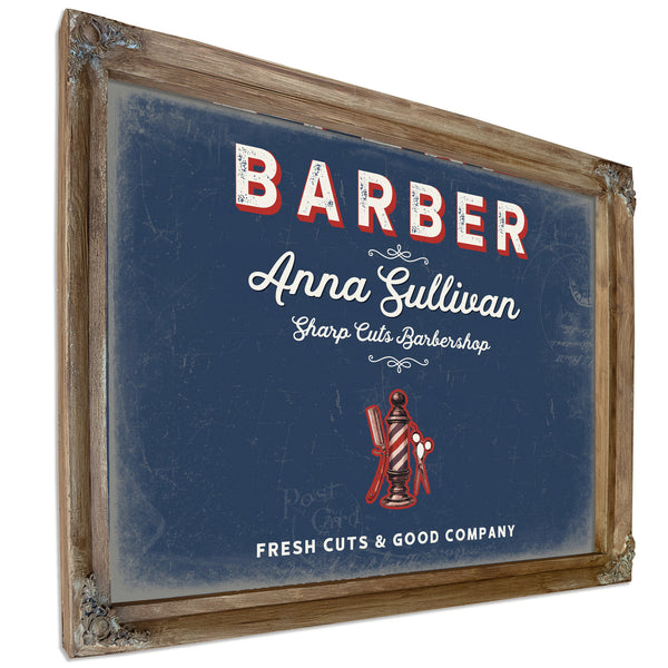 Personalized Barber Sign, Fresh Cuts & Good Company, Denim Americana, image 6