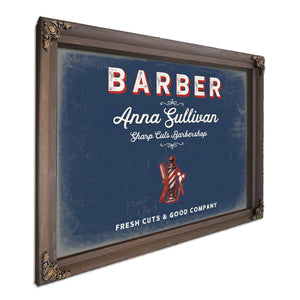 Personalized Barber Sign, Fresh Cuts & Good Company, Denim Americana, image 7