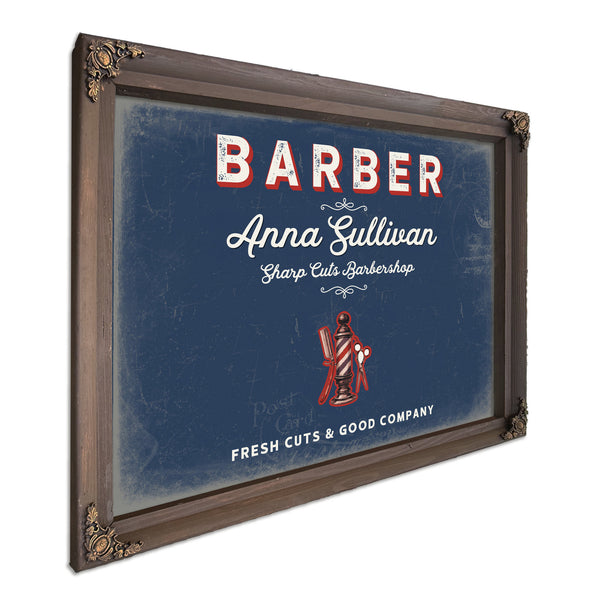 Personalized Barber Sign, Fresh Cuts & Good Company, Denim Americana, image 7