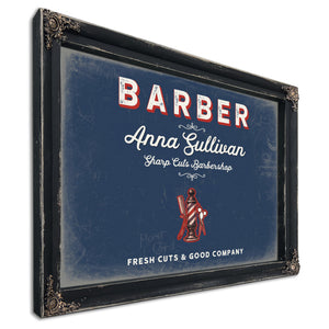 Personalized Barber Sign, Fresh Cuts & Good Company, Denim Americana, image 1