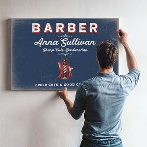 Personalized Barber Sign, Fresh Cuts & Good Company, Denim Americana, image 9
