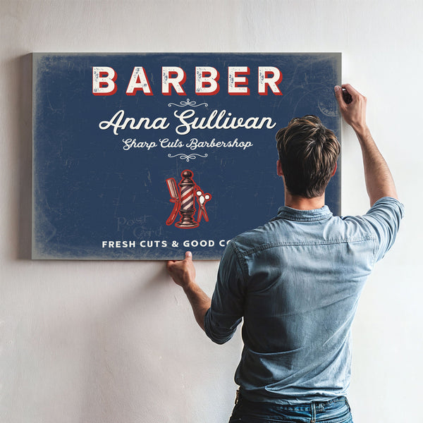 Personalized Barber Sign, Fresh Cuts & Good Company, Denim Americana, image 9