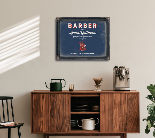 Personalized Barber Sign, Fresh Cuts & Good Company, Denim Americana, image 15