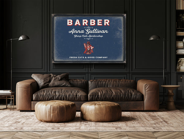 Personalized Barber Sign, Fresh Cuts & Good Company, Denim Americana, image 17