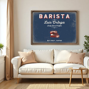 Personalized Barista Sign, But First, Coffee, Denim Americana, image 5