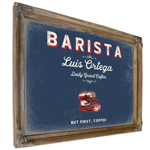 Personalized Barista Sign, But First, Coffee, Denim Americana, image 6