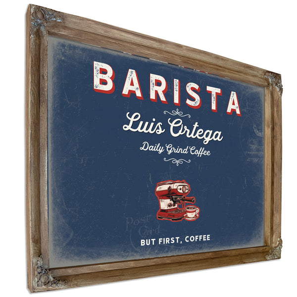 Personalized Barista Sign, But First, Coffee, Denim Americana, image 6