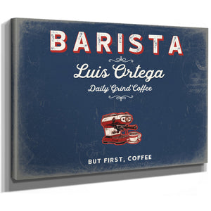 Personalized Barista Sign, But First, Coffee, Denim Americana, image 8
